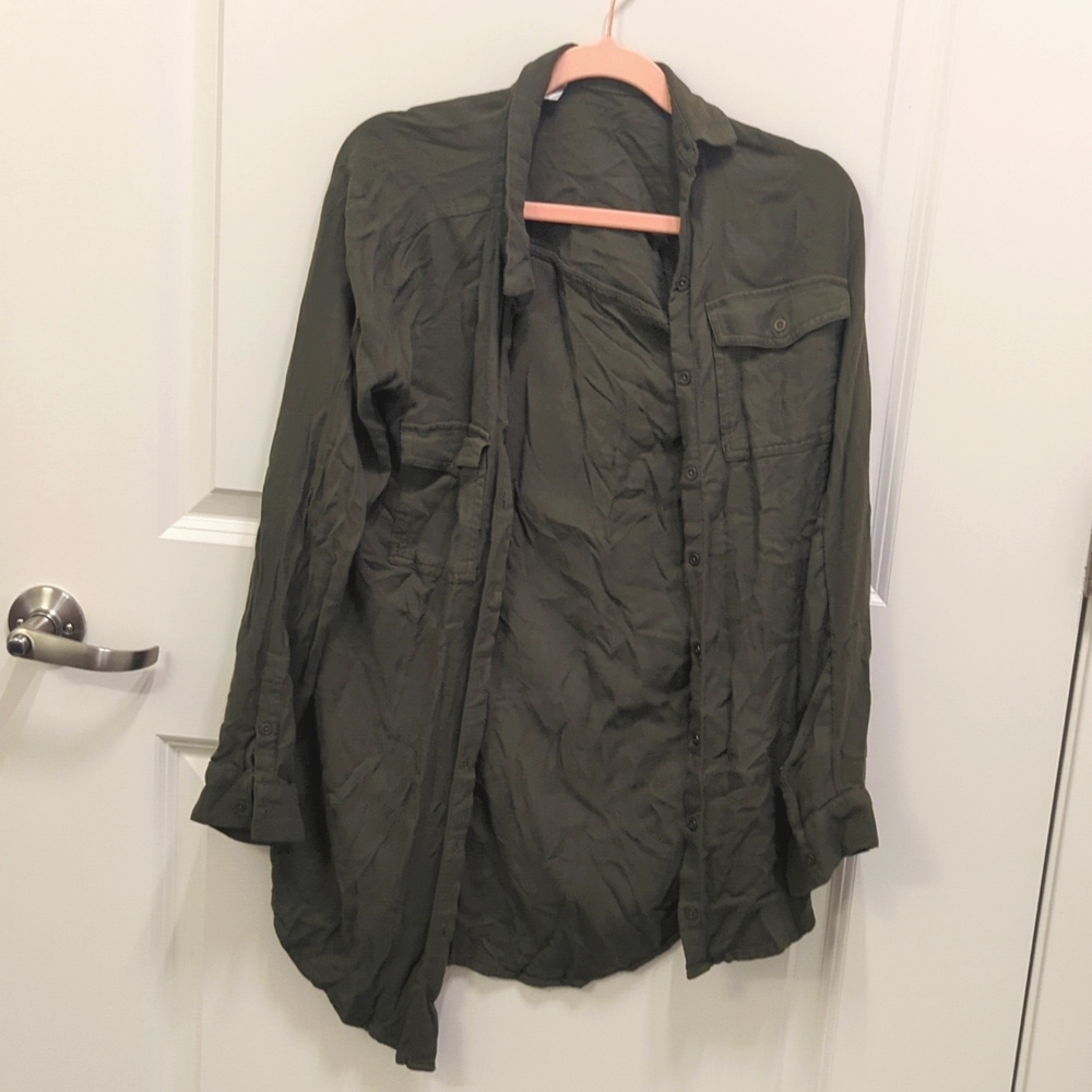 H&M Khaki Green Button Down Top/Dress (Size 2)